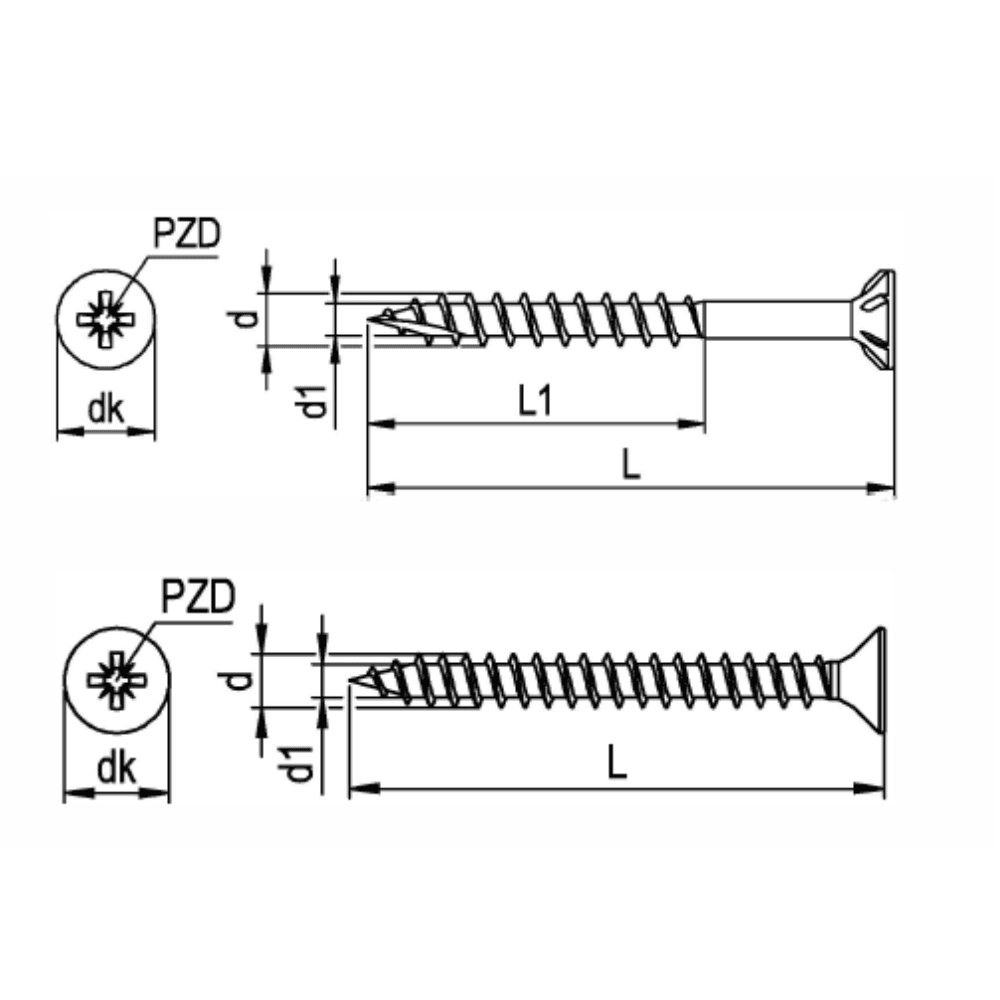 Wkręt uniwersalny do drewna PZ z płaskim