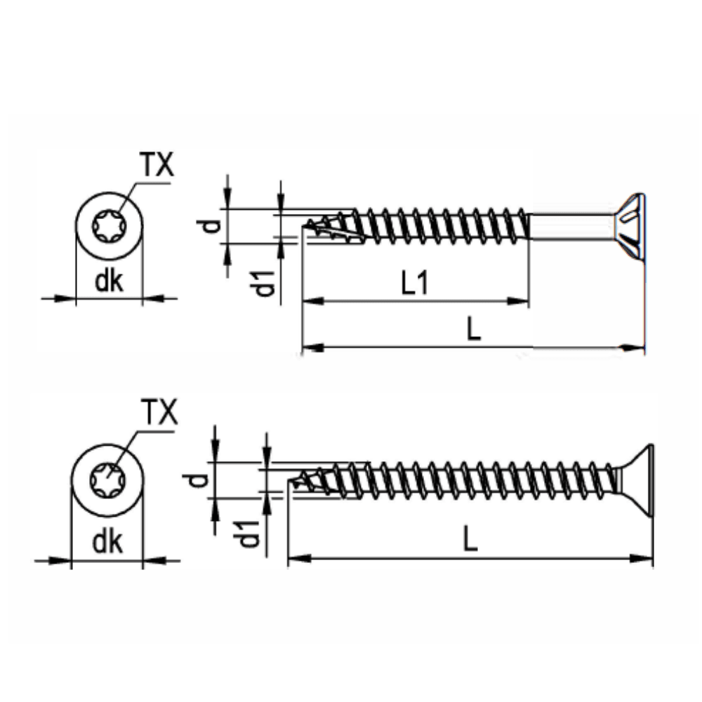 Wkręt uniwersalny do drewna TX z płaskim łbem 2