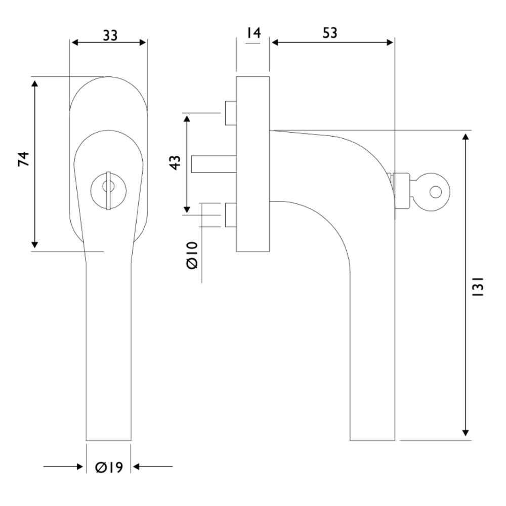 Edelstahl L-Form abschließbar 100 Nm