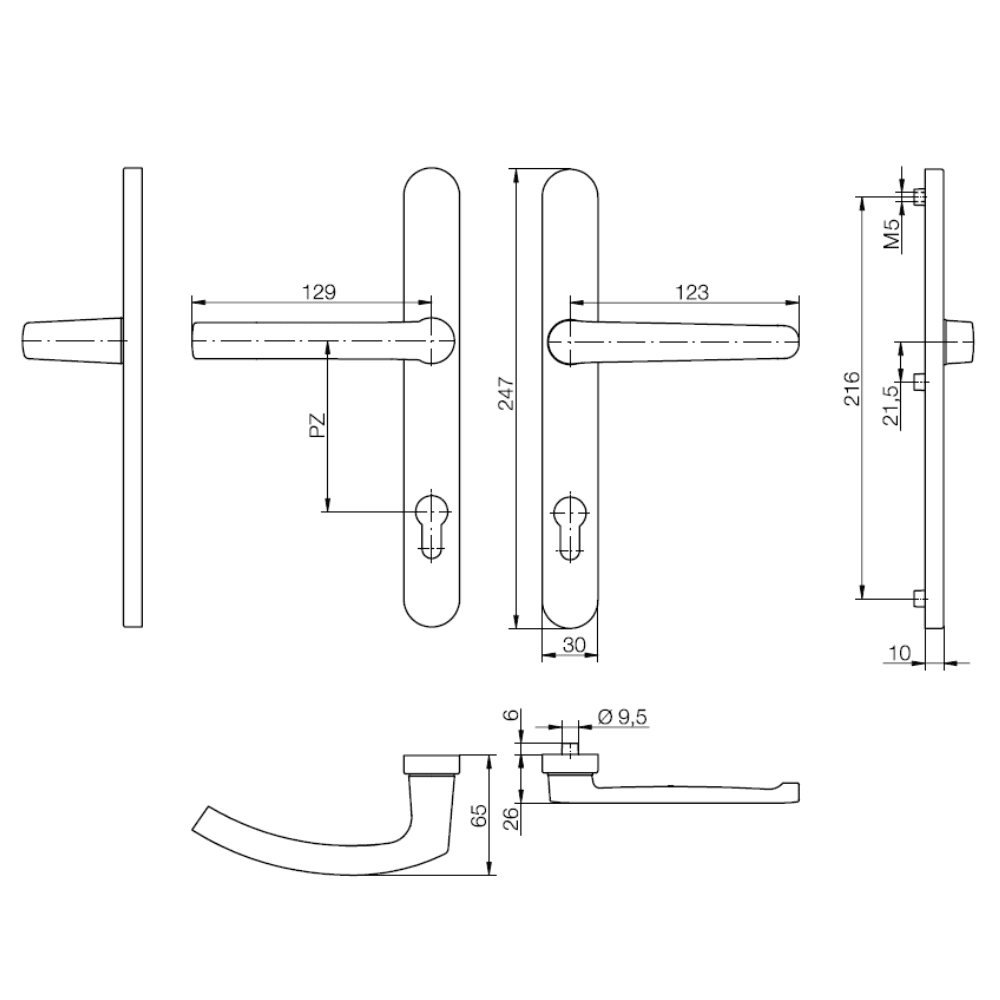 Klamka drzwiowa NGT30 PZ92 216 pod żaluzję