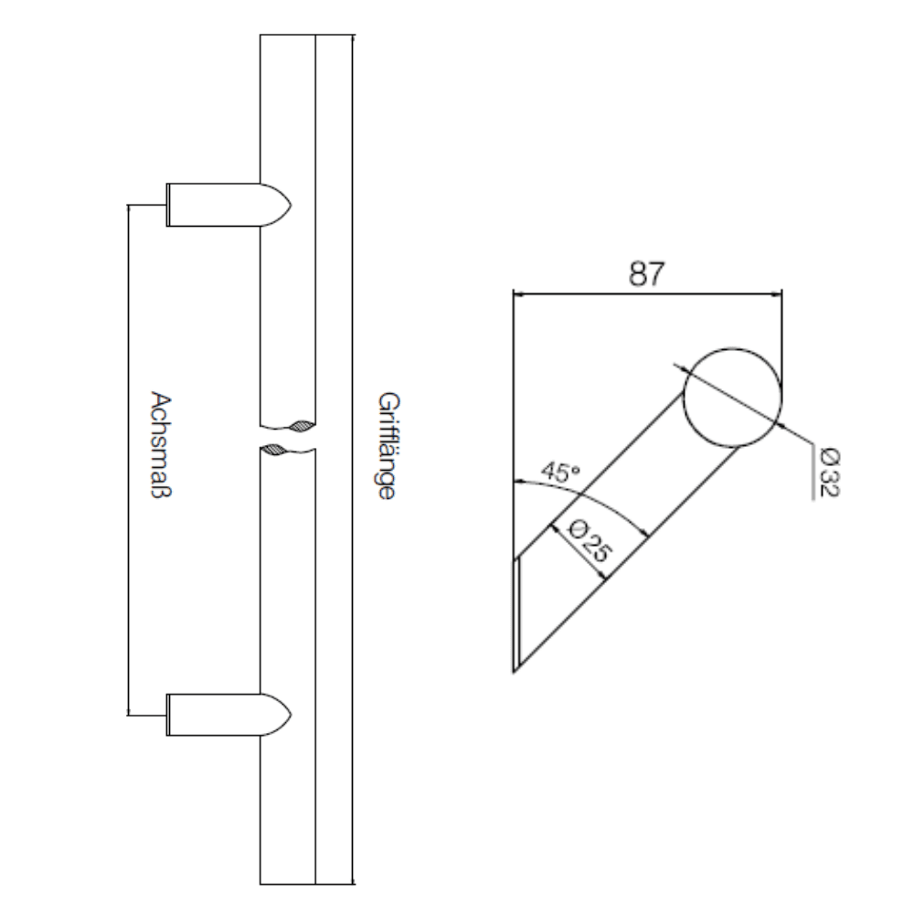 Pochwyt do drzwi prosty 45°