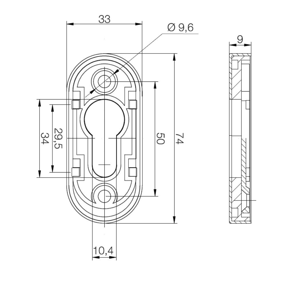 Rozeta PZ owalna stal szlachetna