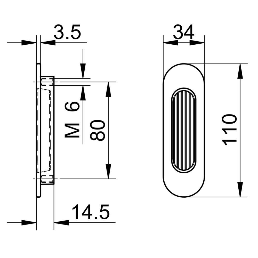 Schiebetürmuschel außen, oval AL