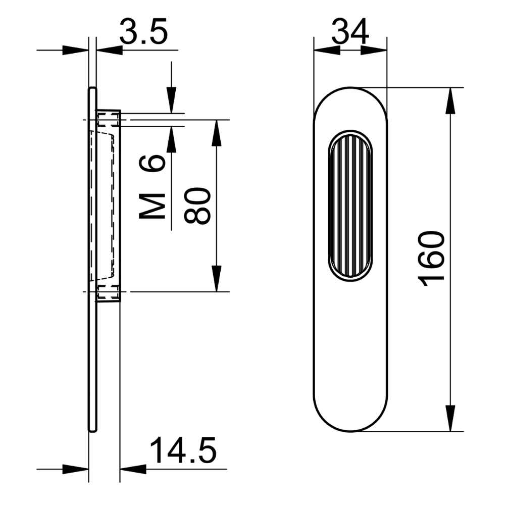 Schiebetürmuschel oval 160x34