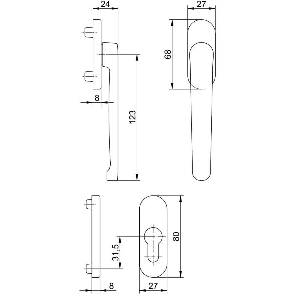 blaugelb Fenstergriff FGS 1758 ½ NGT Außen