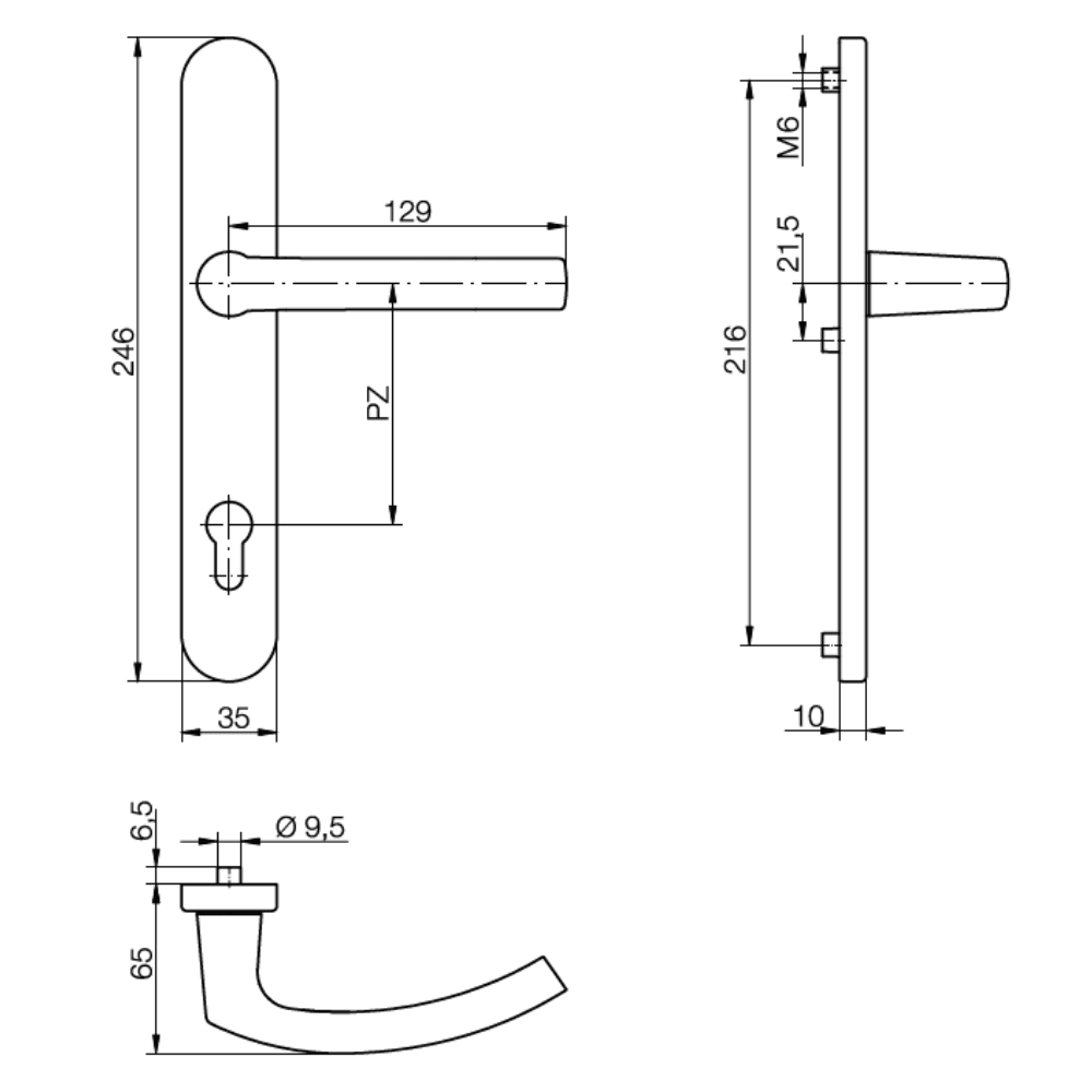 Drückergarnitur ½ DGT35 außen PZ92 AL