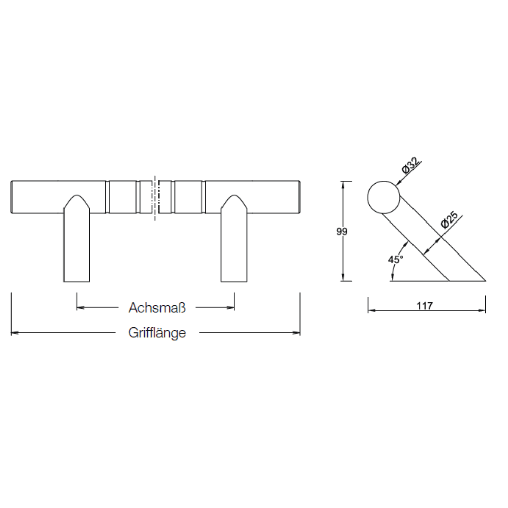 Türgriff schräge Stütze 45° mit